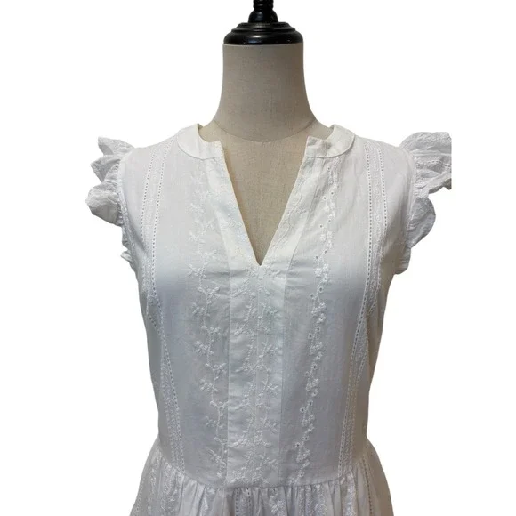 Laundry Shelli Segal White Eyelet Dress Sz 10 Tired Flutter Sleeve Graduation - Picture 4 of 7